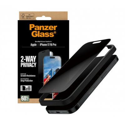 PanzerGlass Γυαλί προστασίας Fullcover Privacy Ultra-Wide Fit w. EasyAligner Case Friendly 0.3MM για Apple iPhone 17 6.3 5G 2025/16 PRO 6.3 2024 - PG-PG93414